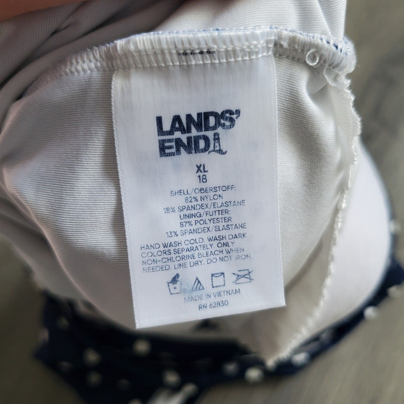 Lands End Swimsuit One Piece Womens XL 18 Navy Polka dot full coverage modest - Picture 3 of 8